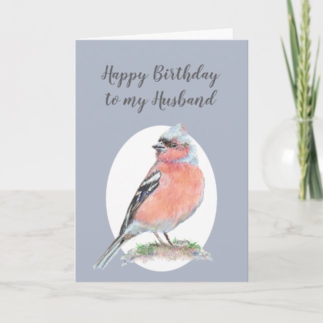 Tarjeta Chaffinch de pájaro acuarela feliz (Anverso)