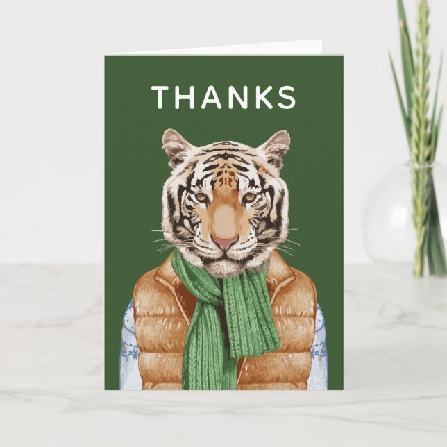 Tarjeta Chaleco de plumas Tiger | Agrega tu texto (Anverso)