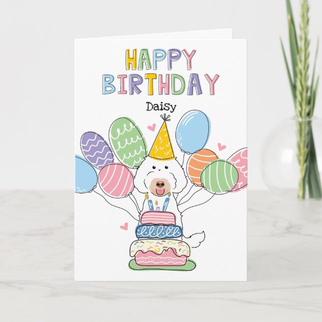 Tarjeta Chalk White Labradoodle Dog Happy Birday Card (Anverso)