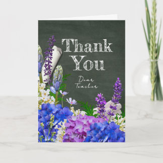 Tarjeta Chalkboard Floral Teacher Photo Thank You Card