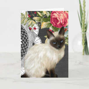 Tarjeta Chalkboard Notecard con gato siamés pintado