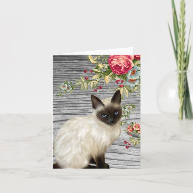 Tarjeta Chalkboard Notecard con gato siamés pintado (Anverso)