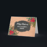 Tarjeta Chalkboard Rústico Niece Feliz Navidad<br><div class="desc">Feliz Navidad para la tarjeta de sobrina con un patrón rústico de pizarra y follaje de invierno con poinsettias.</div>