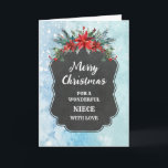 Tarjeta Chalkboard Rústico Niece Feliz Navidad<br><div class="desc">Feliz Navidad para la tarjeta de sobrina con un patrón rústico de pizarra y follaje de invierno con poinsettias.</div>