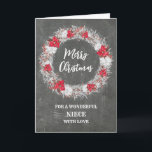 Tarjeta Chalkboard Rústico Niece Feliz Navidad<br><div class="desc">Feliz Navidad para la carta de sobrina con un patrón rústico de tiza y corona nevada con puntias.</div>