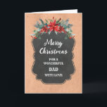 Tarjeta Chalkboard Rústico Papá Feliz Navidad<br><div class="desc">Feliz Navidad para la tarjeta de papá con un patrón rústico de pizarra y follaje de invierno con poinsettias.</div>