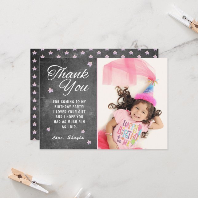 Tarjeta Chalkboard Stars Kids Birday Photo (Anverso/Reverso In Situ)