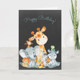 Tarjeta Chalkboard Watercolor Cute Jungle Animales Cumplea