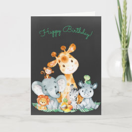 Tarjeta Chalkboard Watercolor Cute Jungle Animales Cumplea