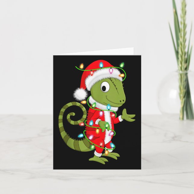 Tarjeta Chameleon Christmas Lights Santa Costume Cute Anim (Anverso)