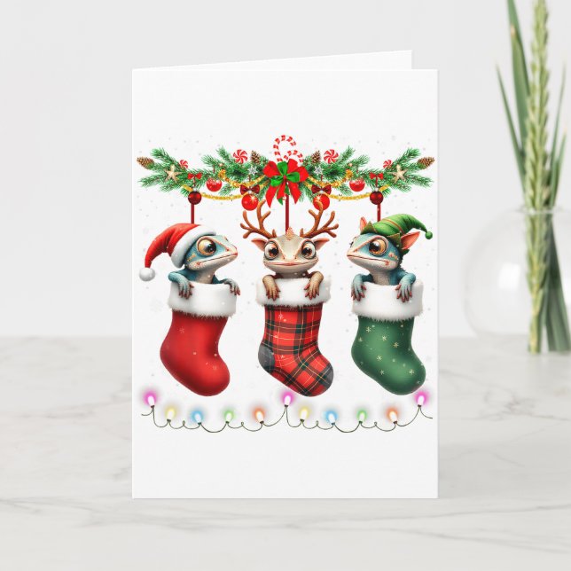 Tarjeta Chameleon In Christmas Socks Lights Chameleon Xmas (Anverso)