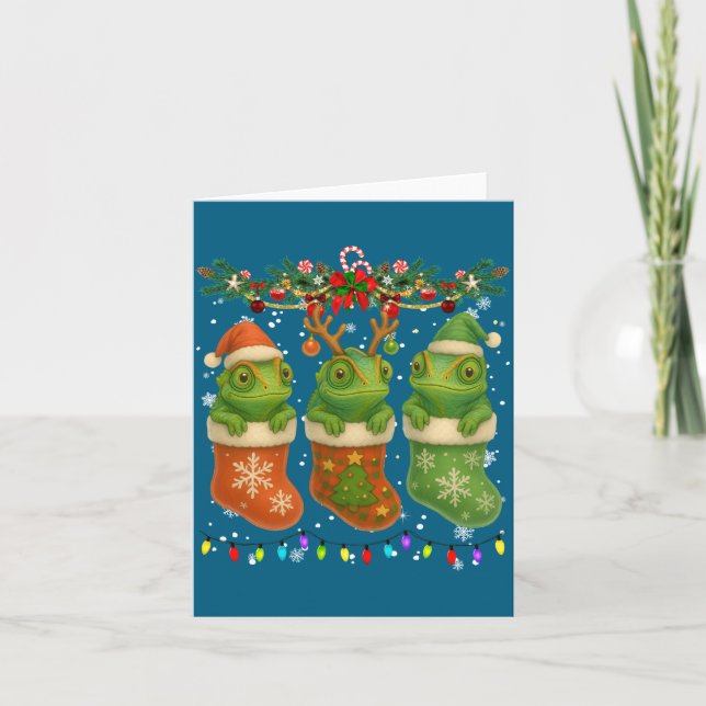 Tarjeta Chameleon In Christmas Socks Lights Chameleon Xmas (Anverso)