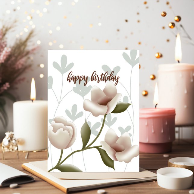 Tarjeta Champagne Floral Birthday Card (Unique Birthday Cards: Geometric and Flat Art styles featuring florals, animals, and modern designs
)