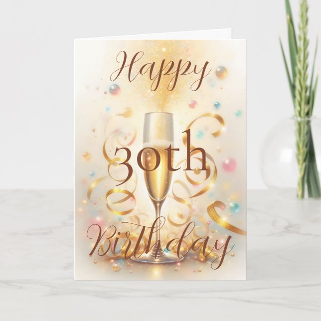 Tarjeta Champagne Glass with Gold Streamers Birthday (Anverso)