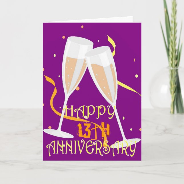 Tarjeta champán aniversario de bodas número 13 (Anverso)