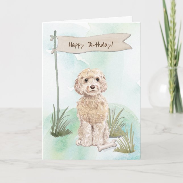 Tarjeta Champán Cockapoo Perro bajo Rótulo de cumpleaños (Anverso)