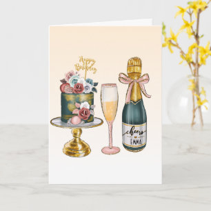 Tarjeta Champán Pastel de cumpleaños