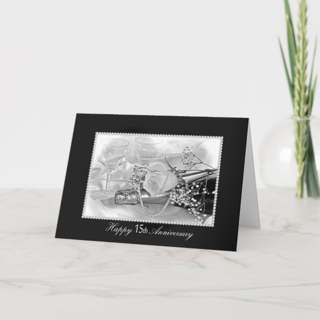 Tarjeta Champaña y rosas del 15° aniversario (Anverso)