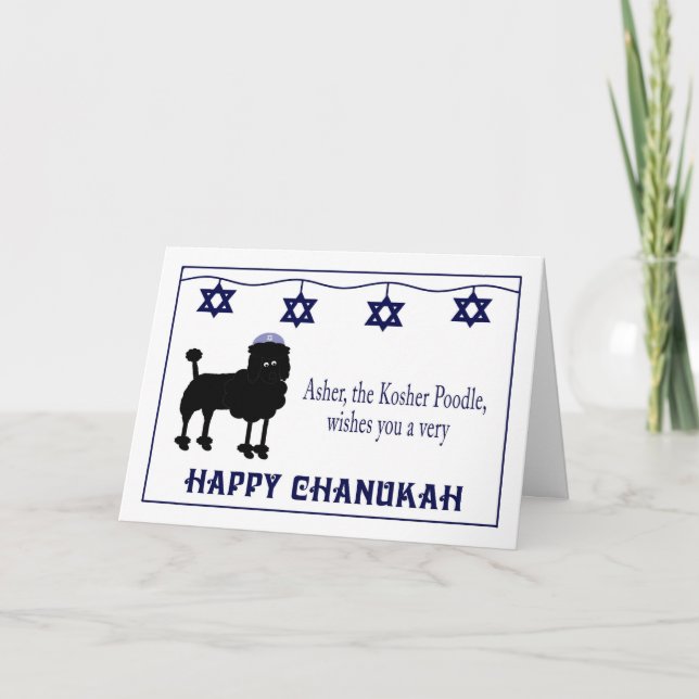 Tarjeta Chanukah de caniche negro personalizado (Anverso)