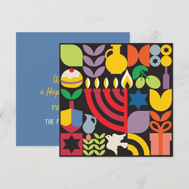 Tarjeta Chanukah Hanukkah Menorah Donut Estrellas judías (Anverso / Reverso)