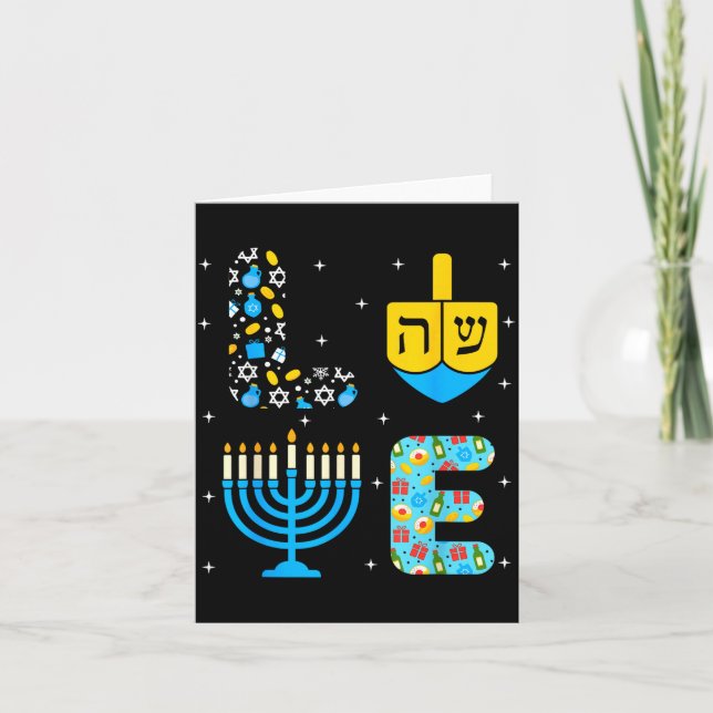 Tarjeta Chanukah Menorah Dreidel Icons Hanukkah Love Celeb (Anverso)