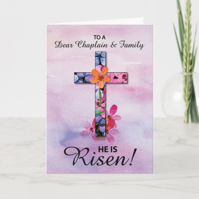 Tarjeta Chaplain y Pascua familiar Se levanta las flores c (Anverso)