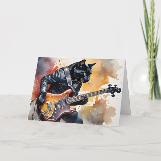 Tarjeta Chaqueta de cuero de estrella de rock negro con gu (Anverso)