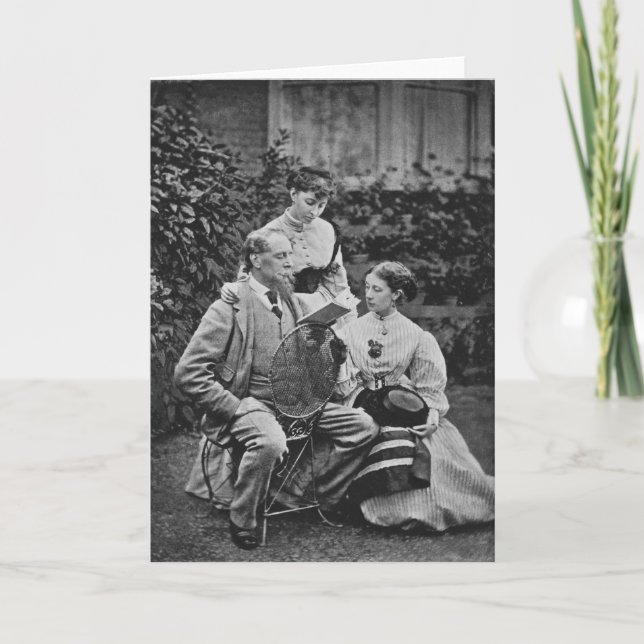 Tarjeta Charles Dickens con dos de sus hijas (Anverso)