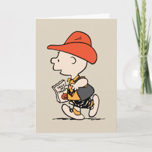 Tarjeta Charlie Brown vaquero Halloween de Peanuts