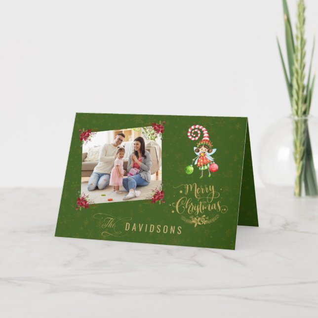 Tarjeta Charm Merry Christmas Fairy Family Photo (Anverso)