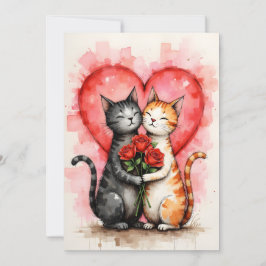 Tarjeta Charming Cats Valentine Hearts and Red Roses