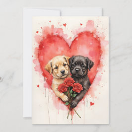 Tarjeta Charming Dogs Valentine Hearts and Red Roses