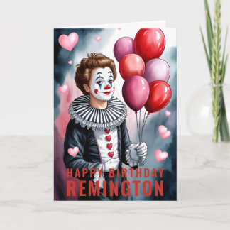Tarjeta Charming Heart-Themed Pierrot Clown Birthday