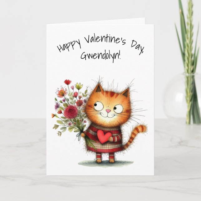 Tarjeta Charming Orange Kitty Cat Happy Valentine's Day (Anverso)