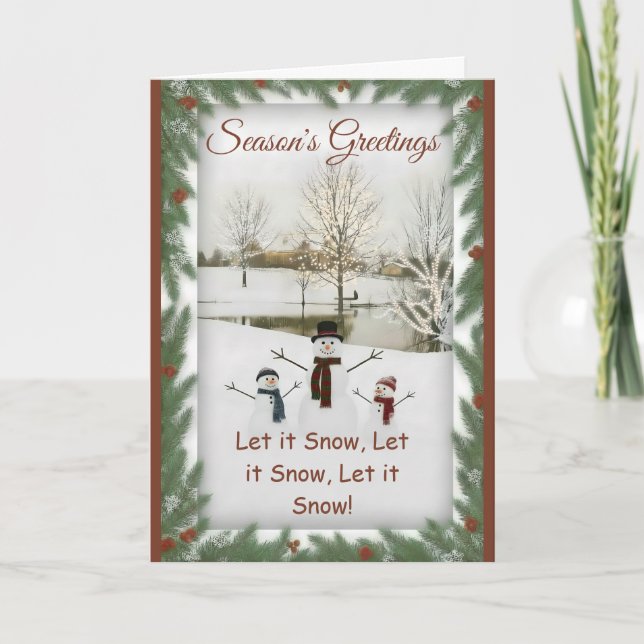 Tarjeta Charming snowmen serene winter landscape (Anverso)