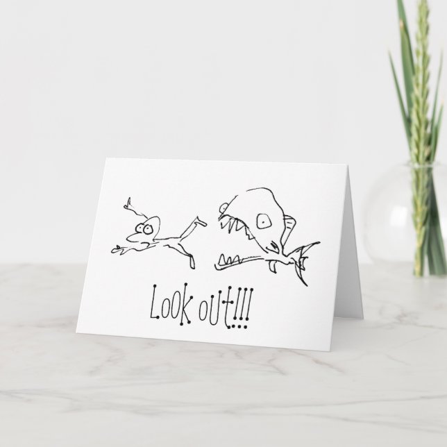 Tarjeta Chased by Shark Cartoon Happy Birthday Card (Anverso)