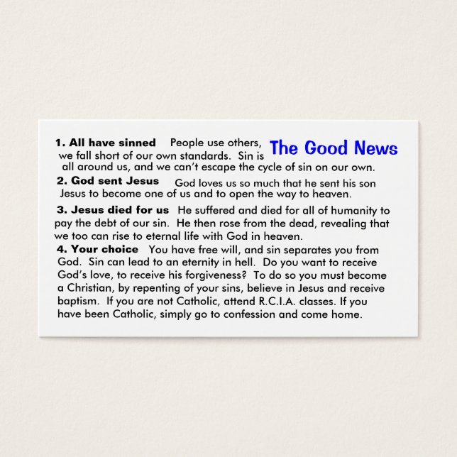 Tarjeta "Cheat Sheet" de evangelización católica (Frente)