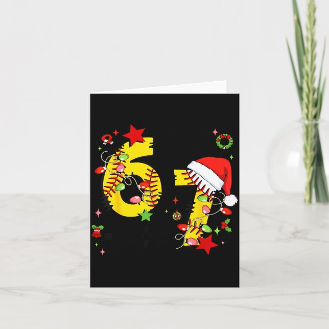 Tarjeta Checkered 67 Softball Santa Hat Christmas Six Seve (Anverso)