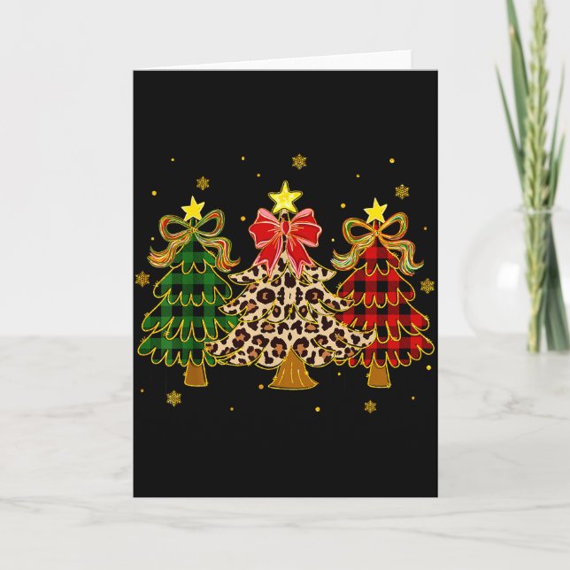 Tarjeta Checkered Christmas Trees Red Green Plaid Leopard  (Anverso)