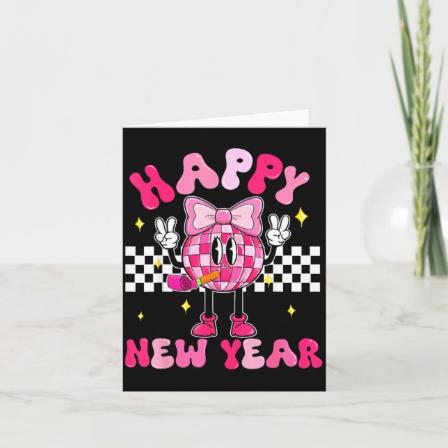 Tarjeta Checkered Happy New Year 2026 Disco Ball New Year  (Anverso)