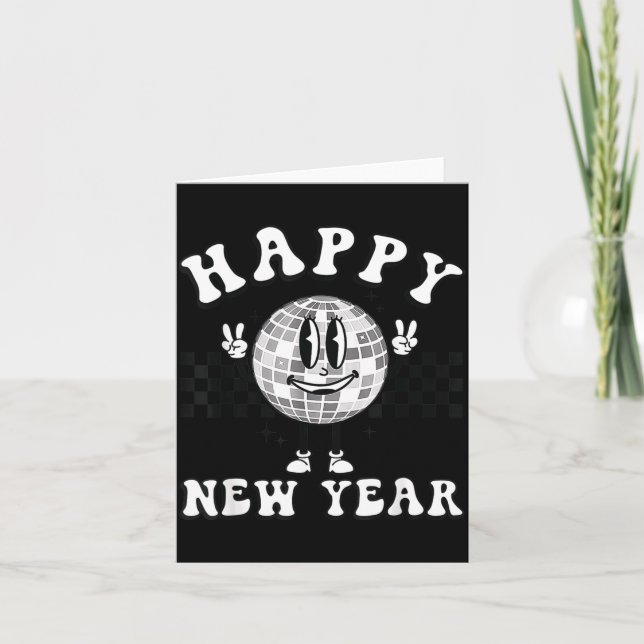 Tarjeta Checkered Happy New Year 2026 Disco Ball New Year  (Anverso)