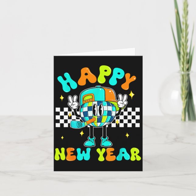 Tarjeta Checkered Happy New Year 2026 Disco Ball New Year  (Anverso)