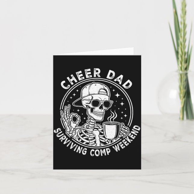 Tarjeta Cheer Dad Surviving Comp Weekend Skeleton Coffee F (Anverso)