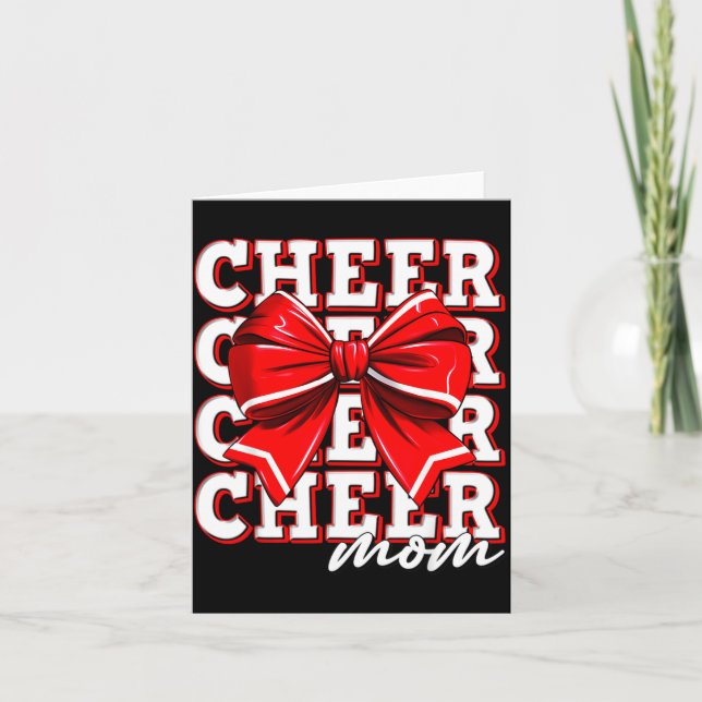 Tarjeta Cheer Mom Cheerleader Bow Biggest Fan Red Team  (Anverso)