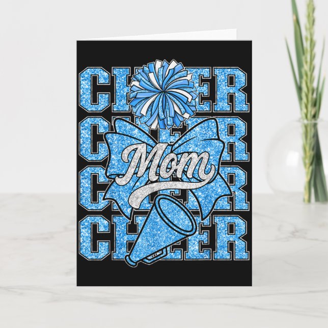 Tarjeta Cheer Mom Mama Bow Srt Cheerleading Squad Blue Che (Anverso)