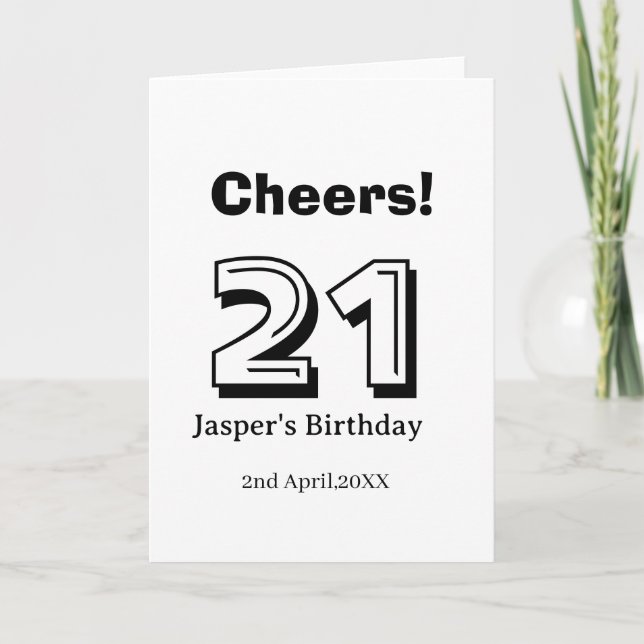 Tarjeta Cheers 21 birthday bold letter name boy man gifts  (Anverso)