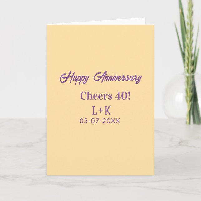 Tarjeta Cheers 40 happy anniversary purple orange pastel n (Anverso)