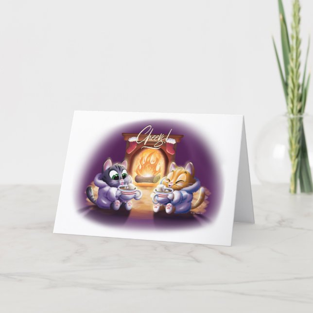 Tarjeta CHEERS! COCOA CATS (semigloss) by Jeff Willis Art (Anverso)