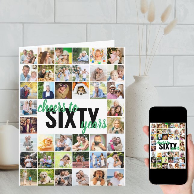 Tarjeta Cheers to Sixty Years Photo Collage 60th Birthday (Subido por el creador)