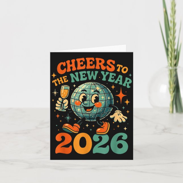 Tarjeta Cheers To The New Year 2026 Retro Disco Gift  (Anverso)